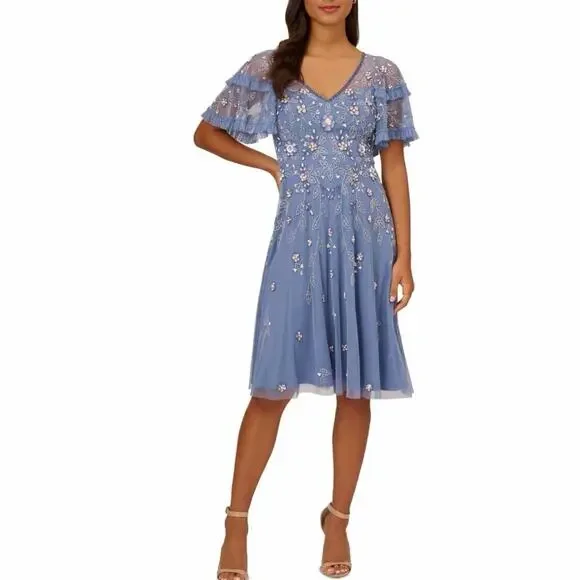 Adrianna Papell Blue Floral Embroidered Midi Dress - Picture 14 of 15